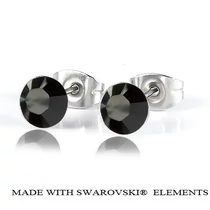 Bedugós fülbevaló - Jet - fekete színben - Swarovski Elements - 6 mm