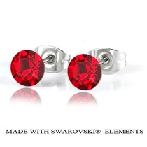 Bedugós fülbevaló - Light Siam / piros színben - Swarovski Elements - 6 mm