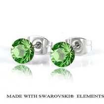 Bedugós fülbevaló - Peridot színben - Swarovski Elements - 6 mm