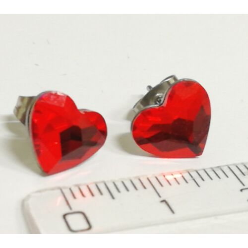 Szív fülbevaló - Light Siam / piros színben - Swarovski Crystals - 10 mm