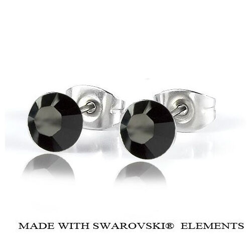 Bedugós fülbevaló - Jet - fekete színben - Swarovski Elements - 6 mm