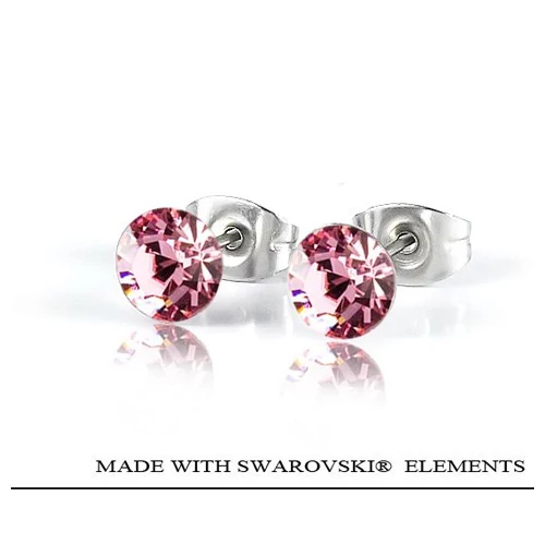 Bedugós fülbevaló - Light Rose - világos rózsaszín színben - Swarovski Elements - 6 mm