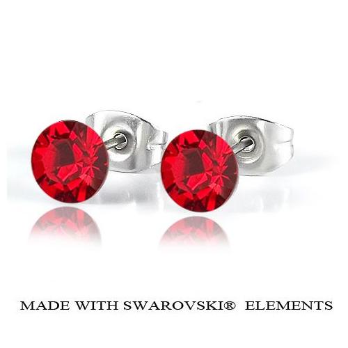 Bedugós fülbevaló - Light Siam / piros színben - Swarovski Elements - 6 mm
