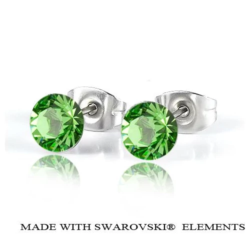 Bedugós fülbevaló - Peridot színben - Swarovski Elements - 6 mm