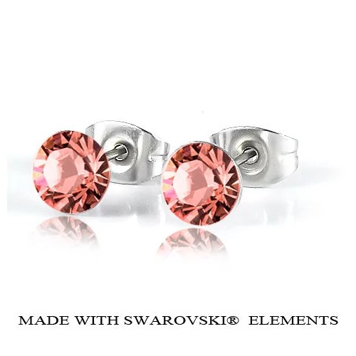 Bedugós fülbevaló - Rose Peach színben - Swarovski Elements - 6 mm